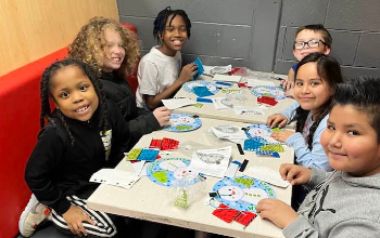 happy students at table