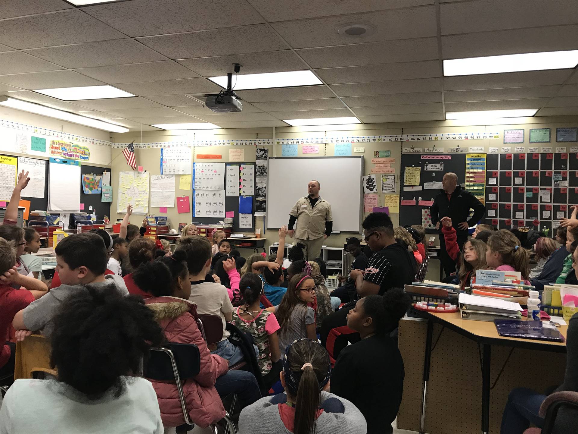 Veterans speaking with students