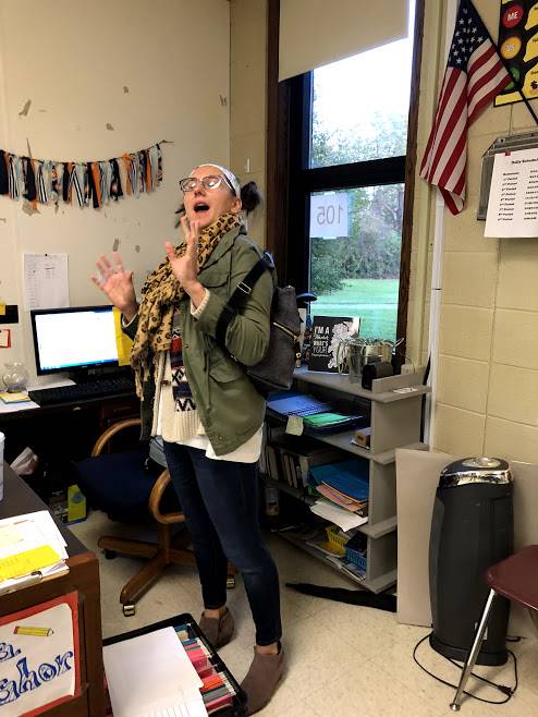 Mrs. Fisher dressed for wacky day