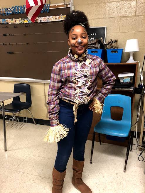 student dressed as a scarecrow