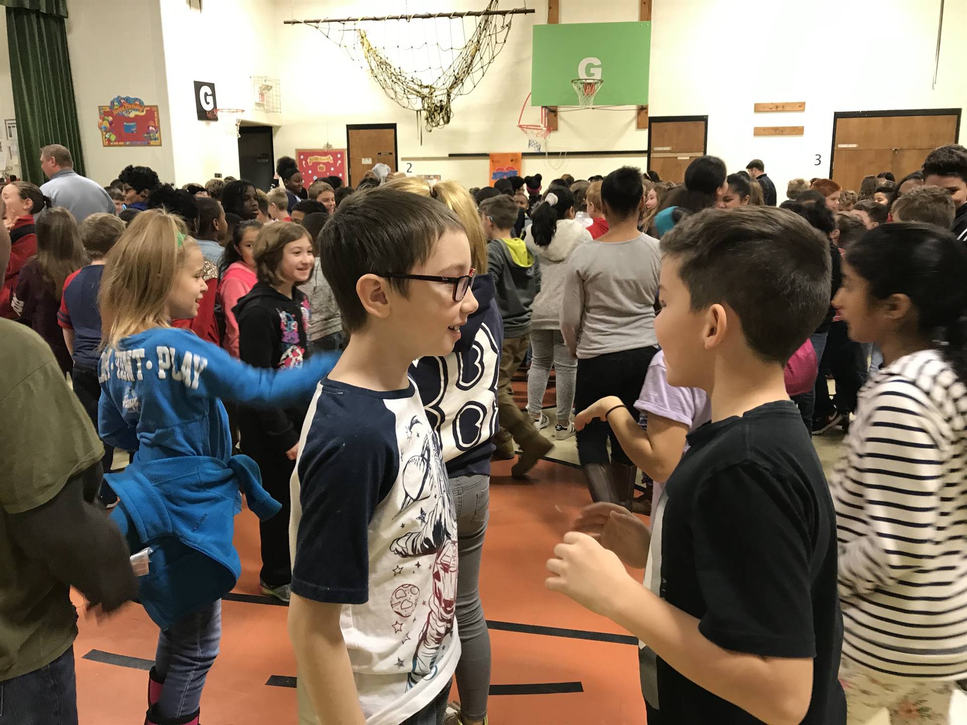 children greeting each other