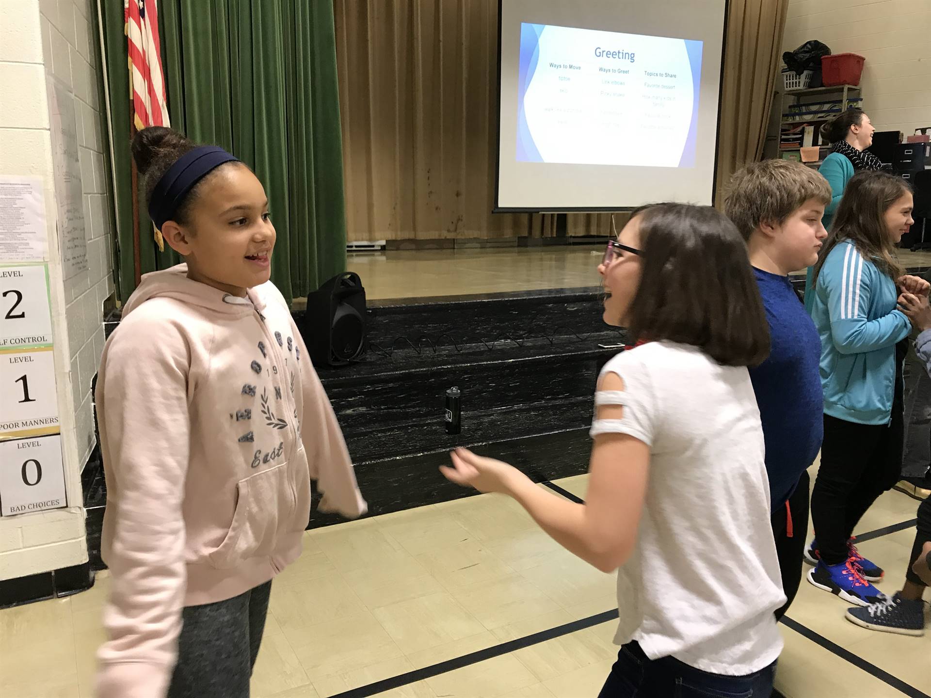 children greeting each other