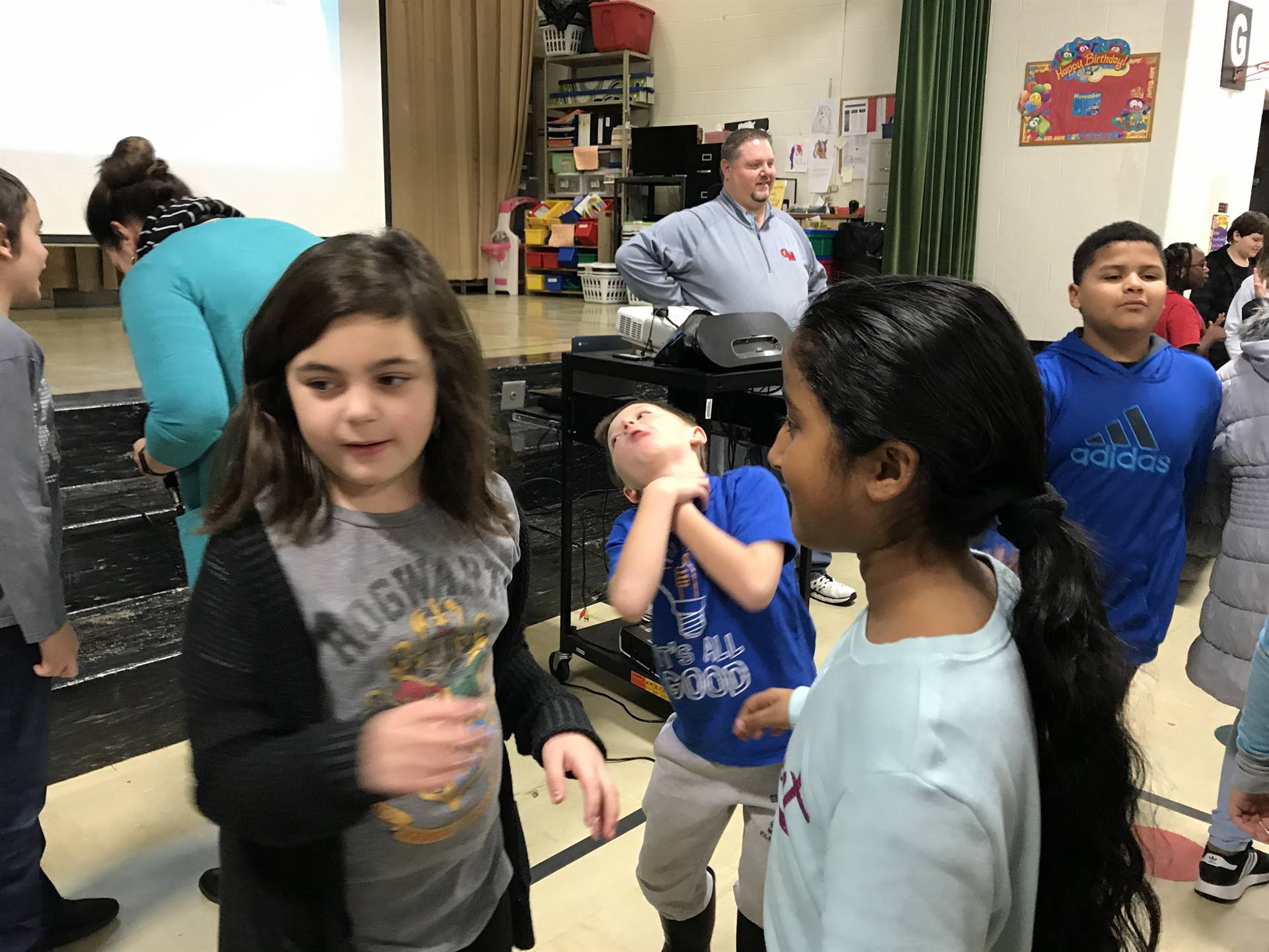 children greeting each other