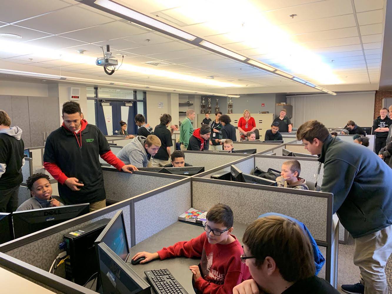 student working at computer