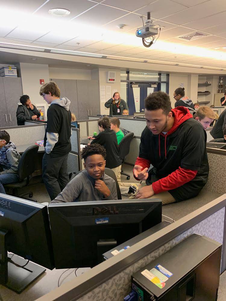 student working at computer