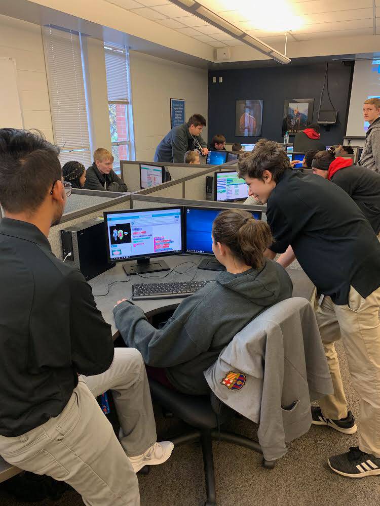 student working at computer