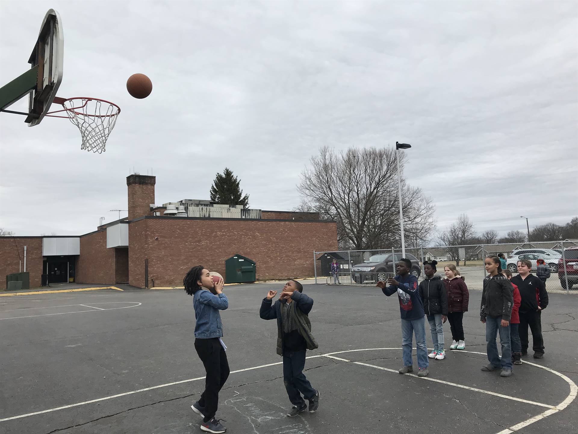 Playing basketball