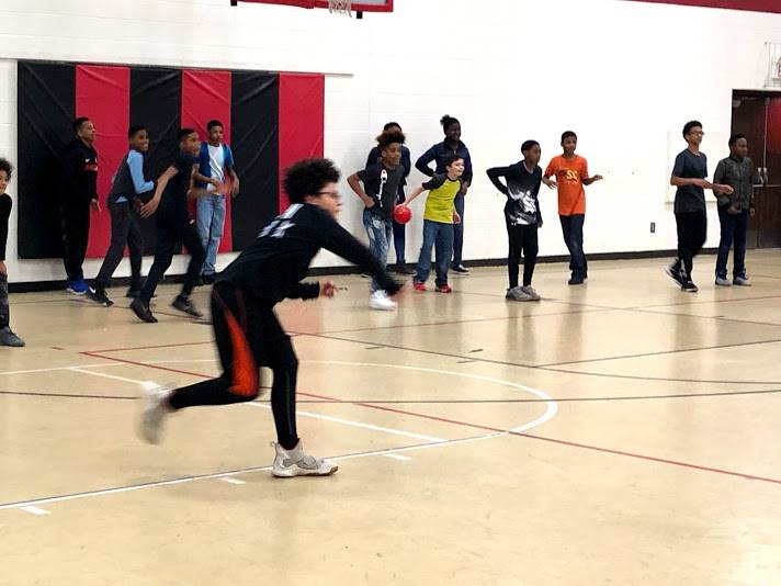 student playing dodgeball