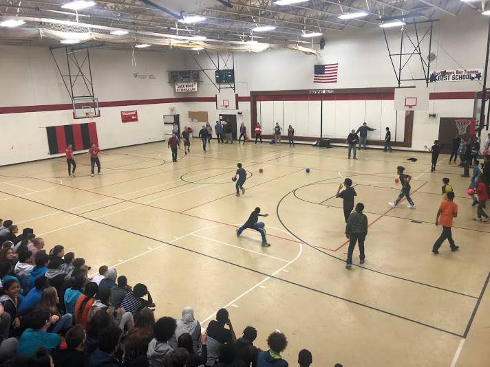 student playing dodgeball