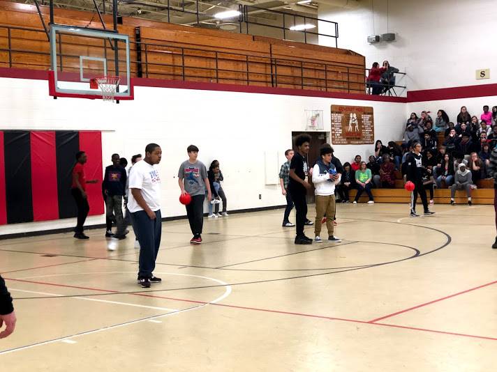 students playing dodgeball