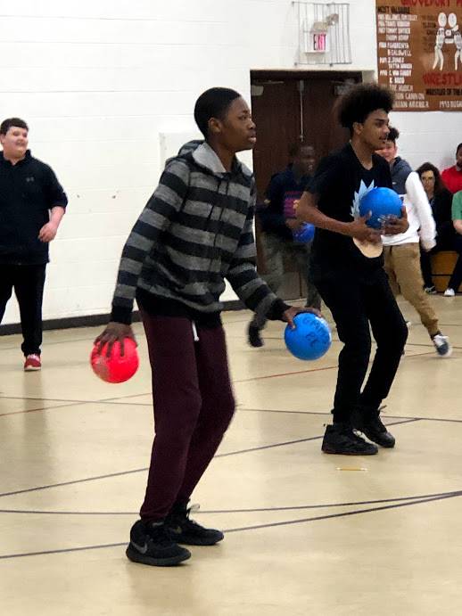 students playing dodgeball