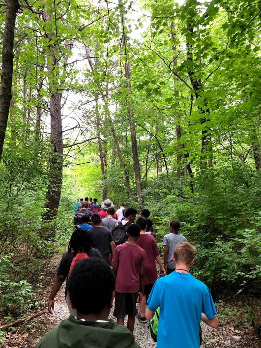 students hiking