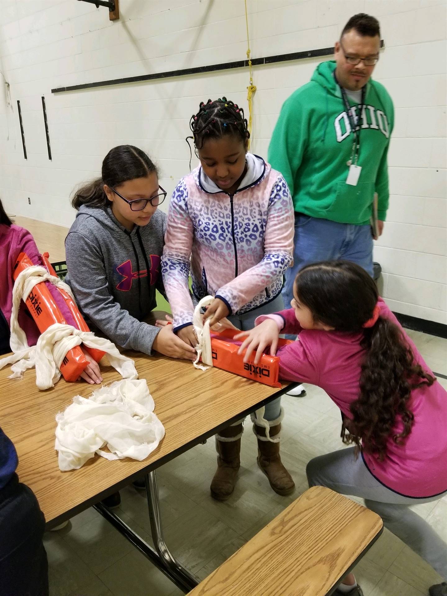 Students practicing first aid