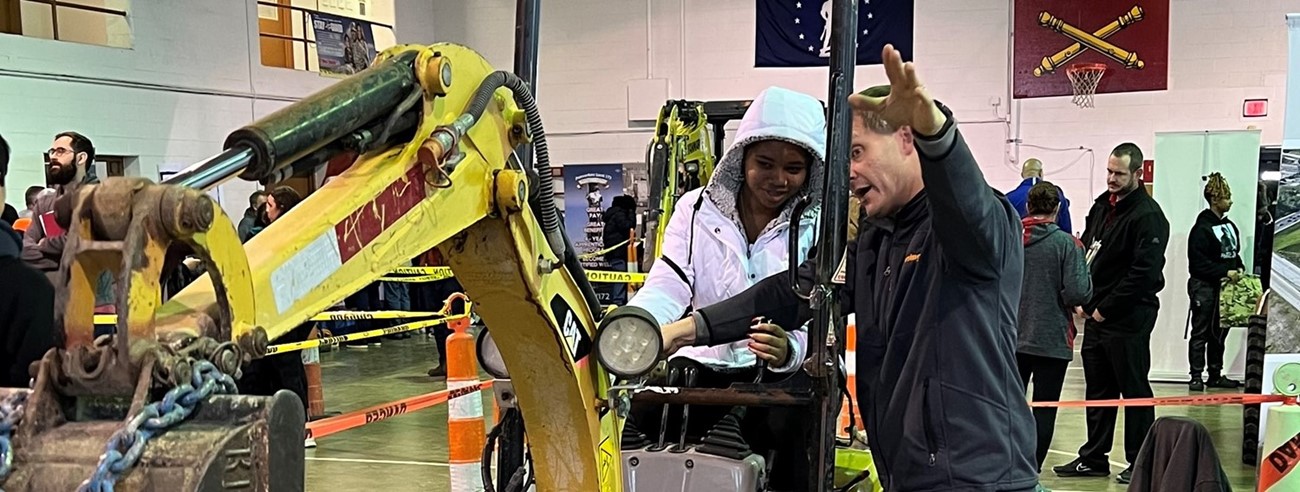 students and trades volunteers