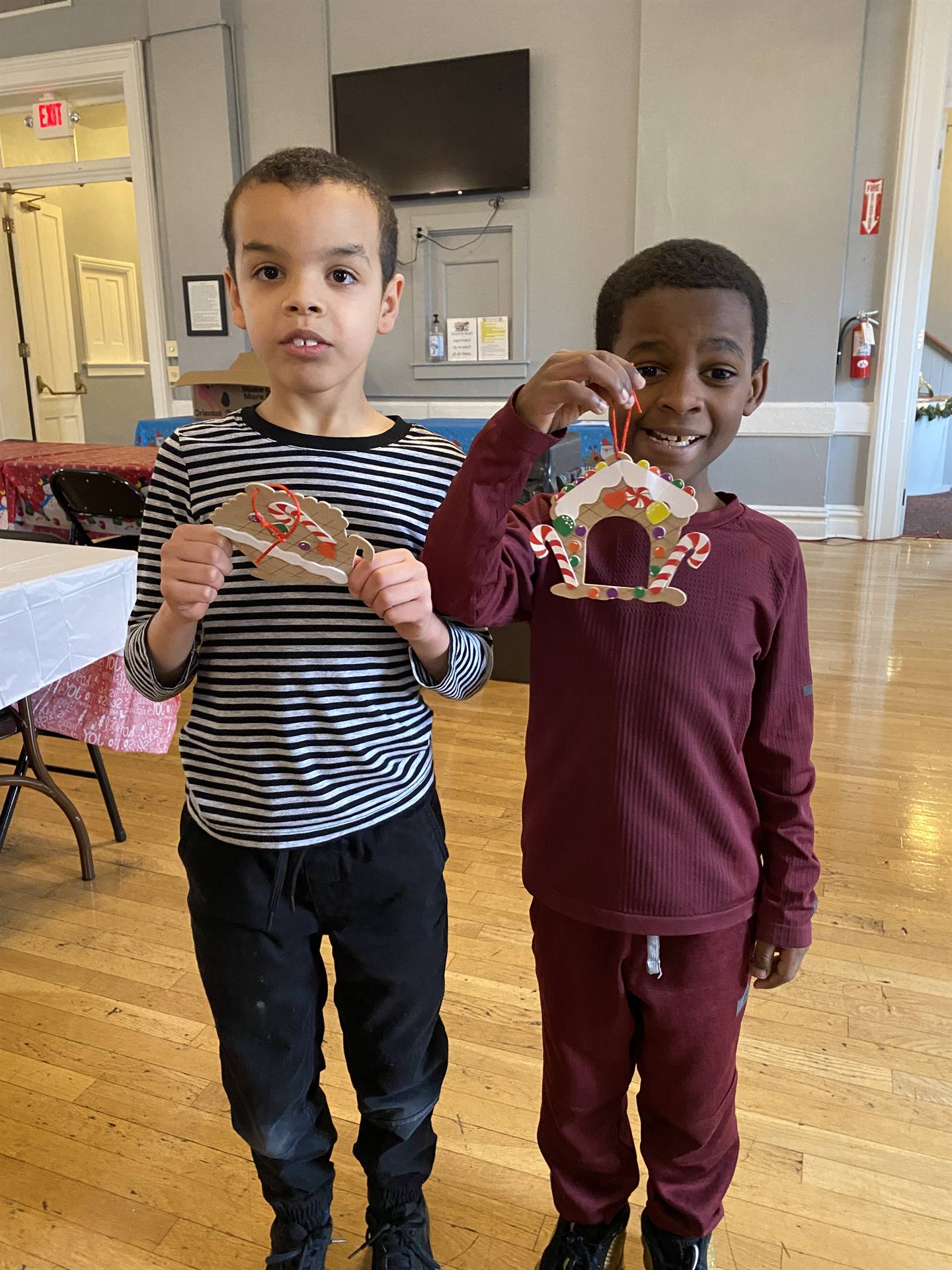 Students visiting the Town Hall Gingerbread display 