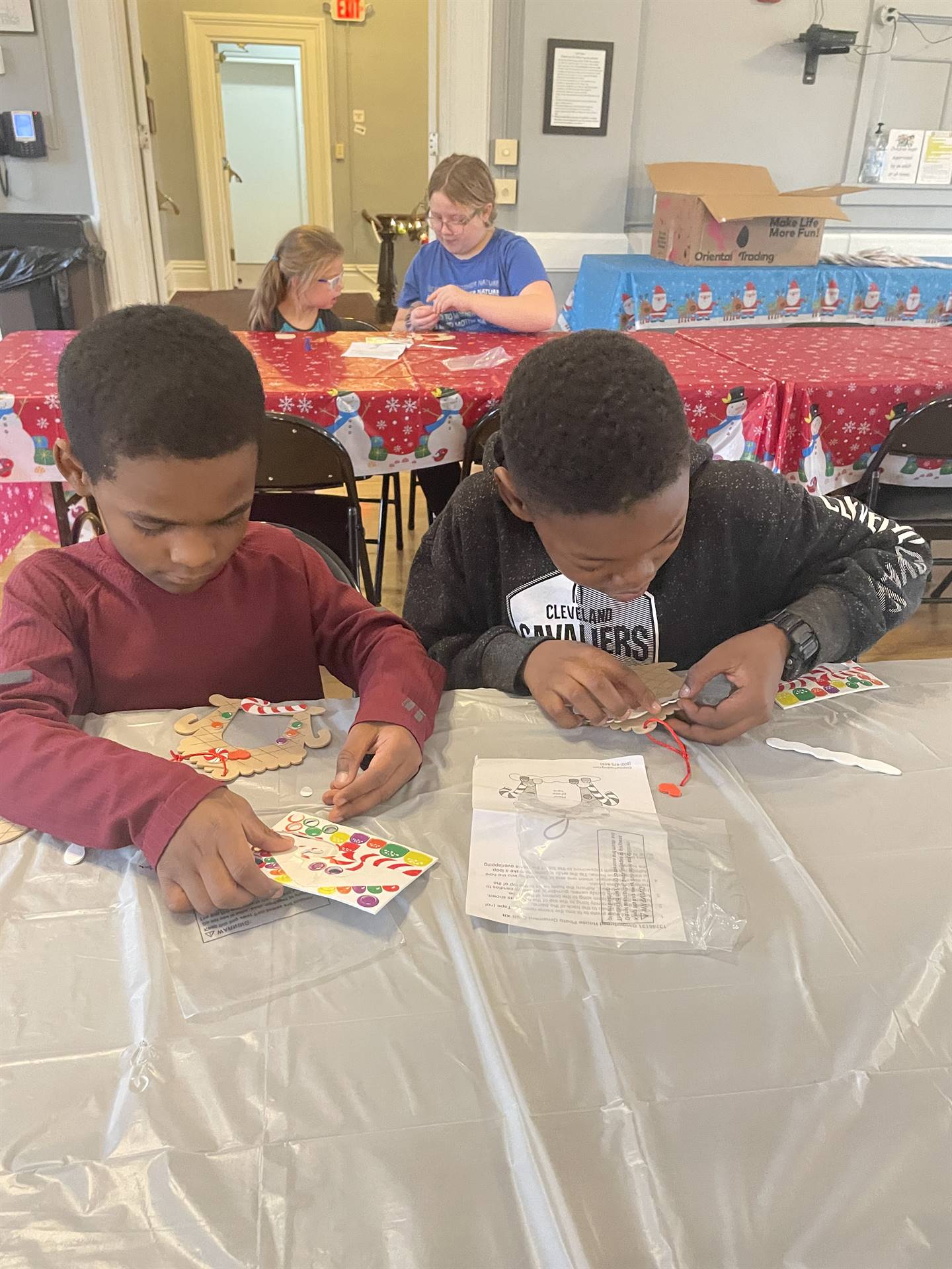 Students visiting the Town Hall Gingerbread display 