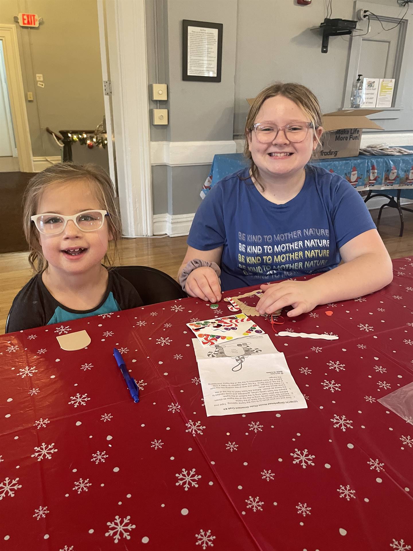 Students visiting the Town Hall Gingerbread display 