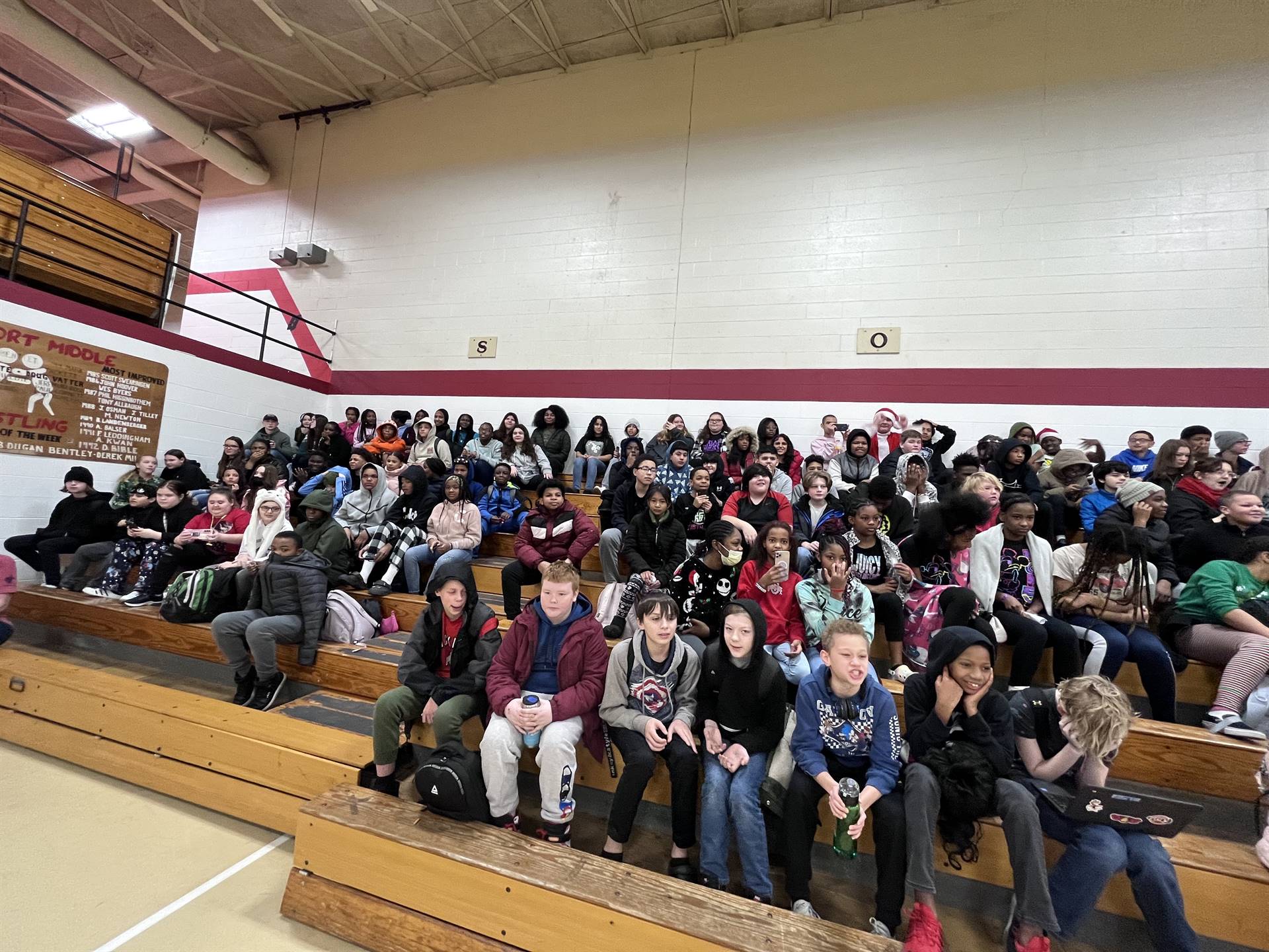 Student spectators in the bleachers