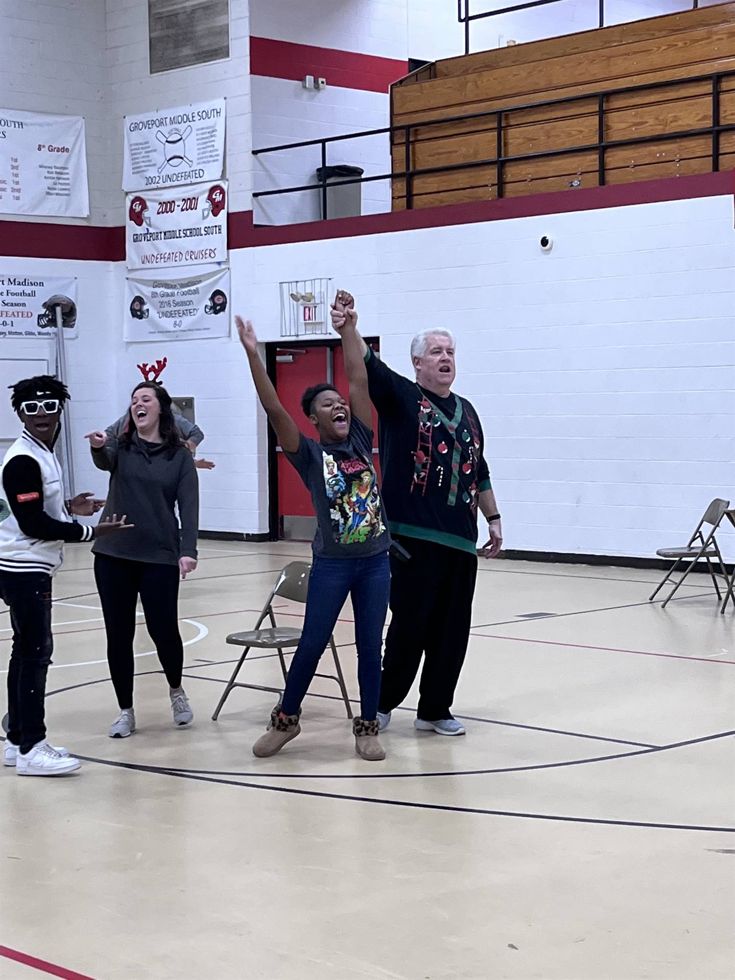 students playing musical chairs