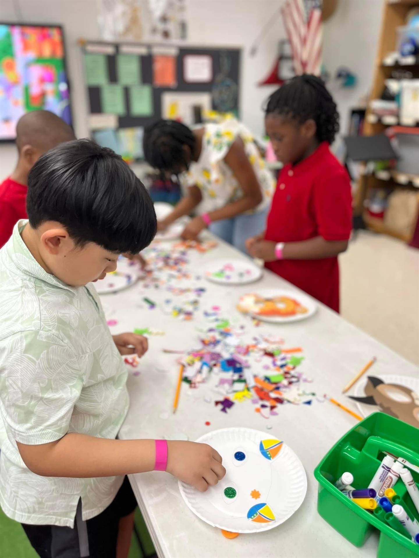 Students making a craft