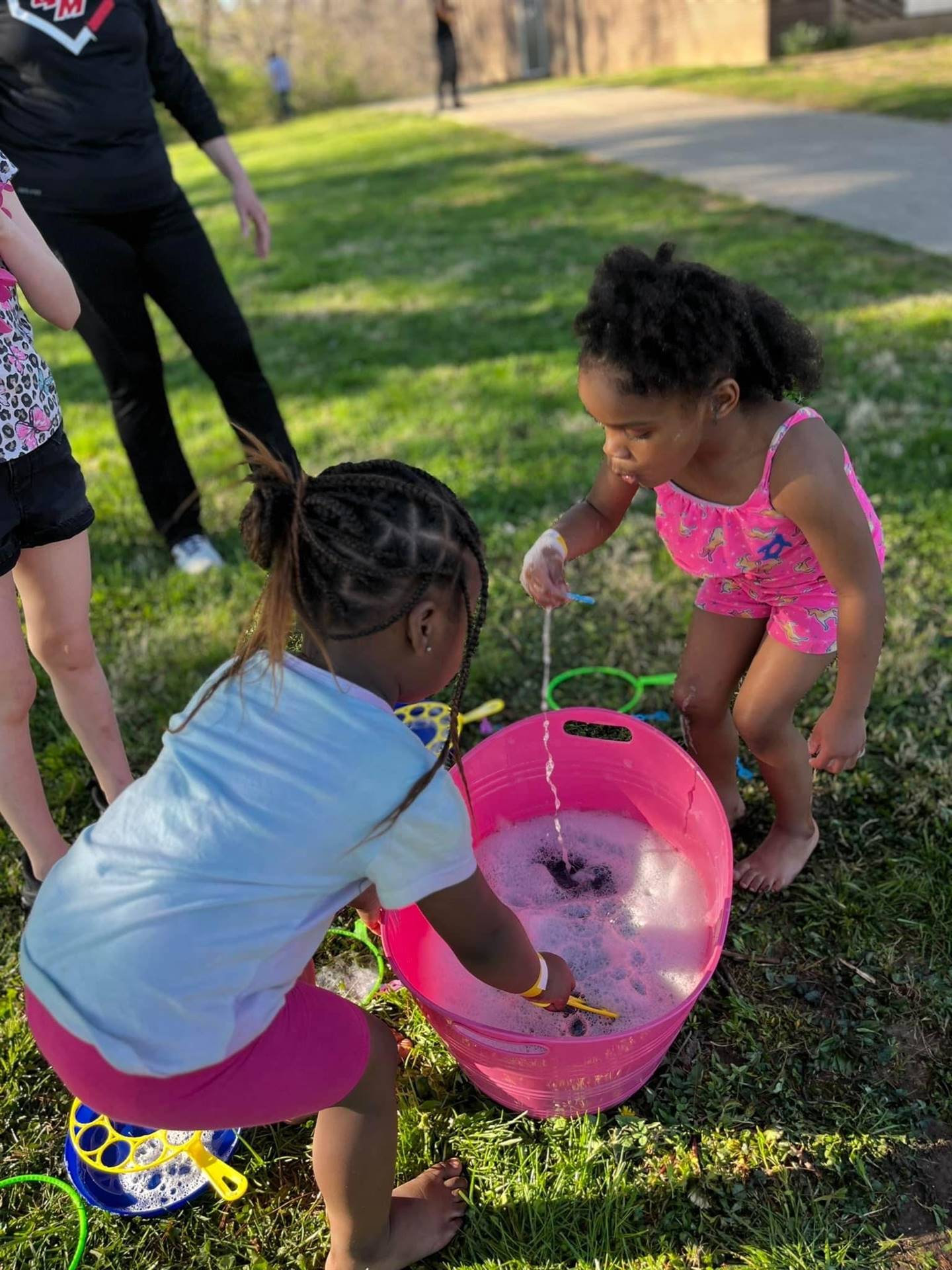 Students playing with bubbles