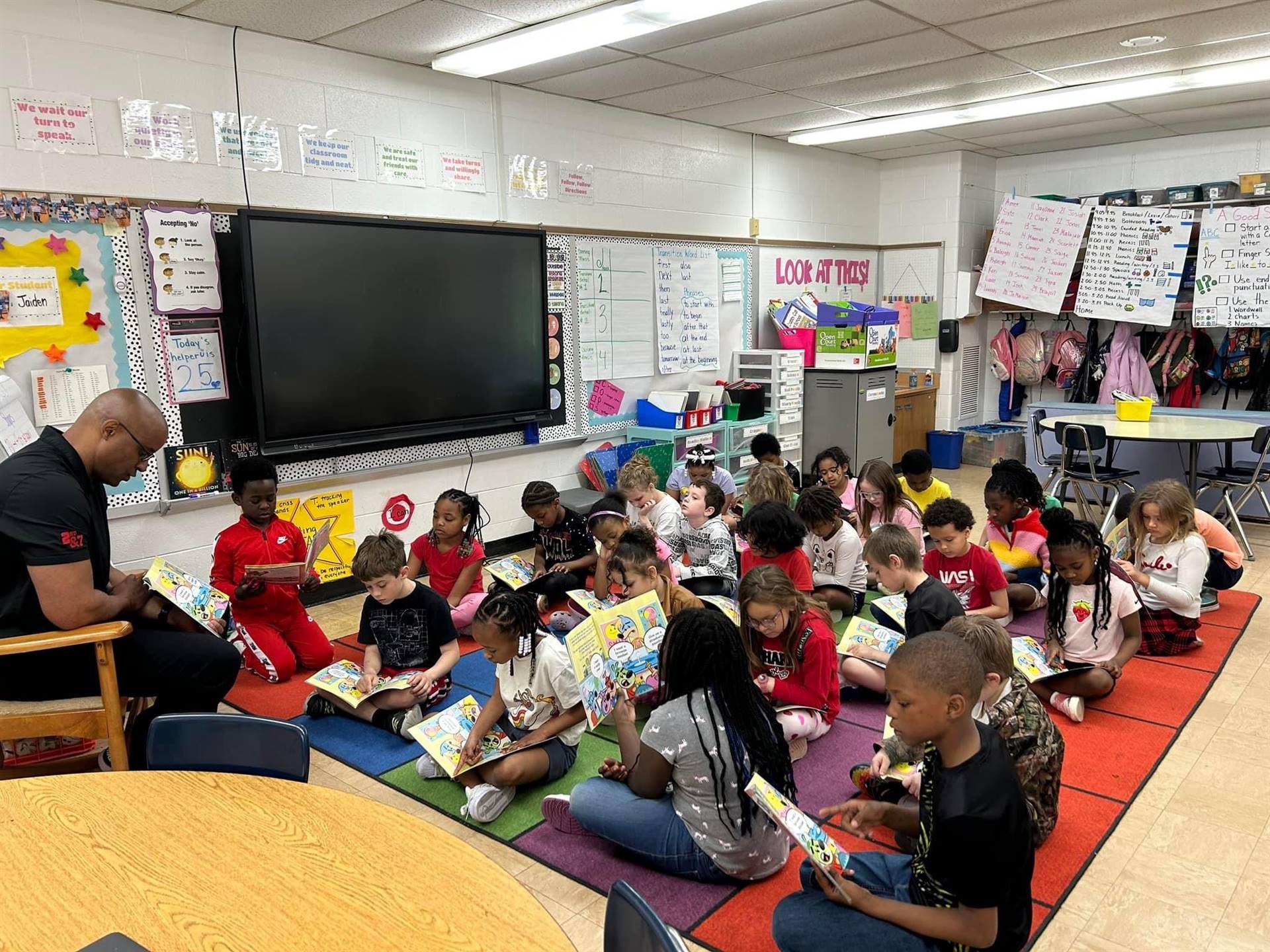 Students listening to a story